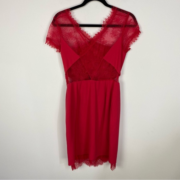 BCBG Max Azria Red Lace Bodycon Mini Dress Cocktail Party Holiday - Picture 2 of 4